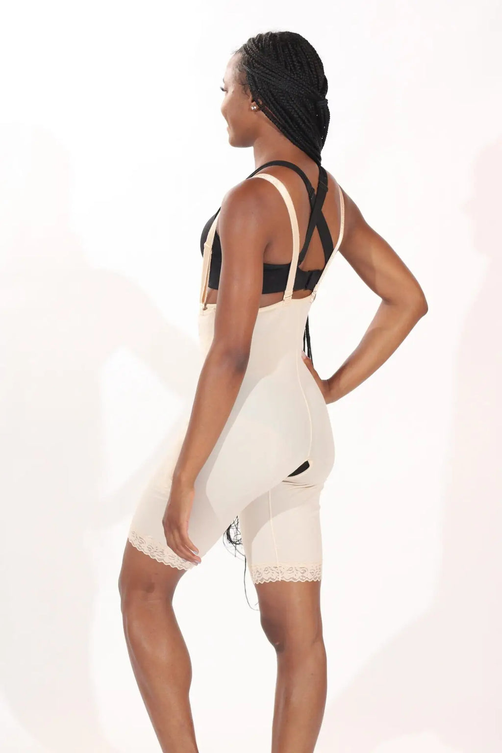 Mid-Thigh Body Garment with Suspenders & Side Zippers – ContourMD (Style 34Z-MTW2)